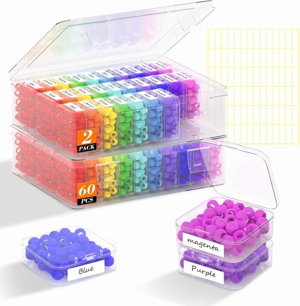 2 Pack 60 Pcs Bead Organizer Box, Clear Plastic Storage Containers Features Hinged Lid and Labels, Craft Storage Box for Jewelry, Diamonds, Clay Beads, Bracelets, Screws, Seeds, Small Parts-0