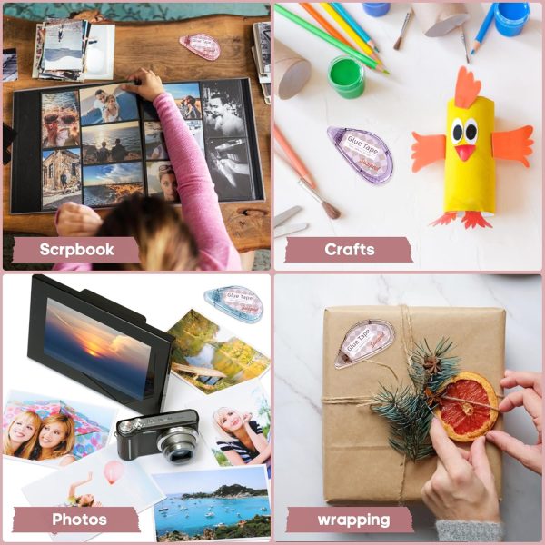 Scrapbook Tape, 4 Pack Double Sided Tape Roller for Crafts, Adhesive Glue Runner Scrapbooking Supplies Journaling School Office Teacher Supplies for Kids and Adults, 0.3IN x 26FT-3