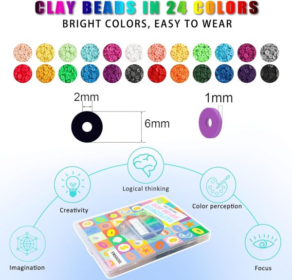 YMSDZHL 6000+PCS Clay Beads Bracelet Making Kit,24 Color DIY Flat Preppy Beads for Friendship Jewelry Making,Polymer Heishi Beads with Charms Gifts for Teen Girls Crafts for Ages 4-12-1