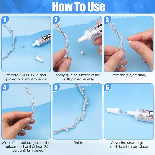 B-7000 Glue Clear for Rhinestone Crafts, Jewelry and Bead Adhesive B7000 Semi Fluid High Viscosity Glues for Clothes Shoes Fabric Cell Phones Screen Repair Metal Stone Nail Art Glass (4x15 ml/0.5 oz)-4