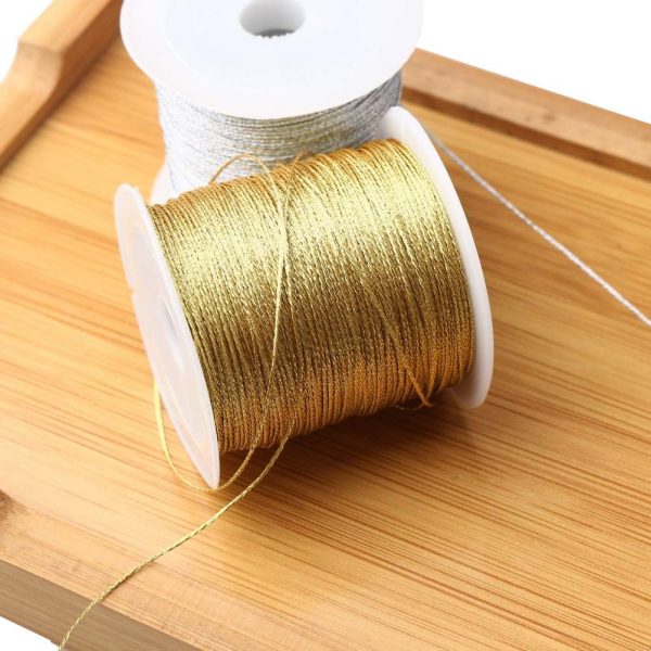 Pengxiaomei 218 Yards/656 Feet Metallic Cord 2 Pcs Spool Metallic Thread Colored Jewelry Thread Colored Craft Gold String Tinsel String Craft Making Cord for Gift Wrapping(0.5mm)-4