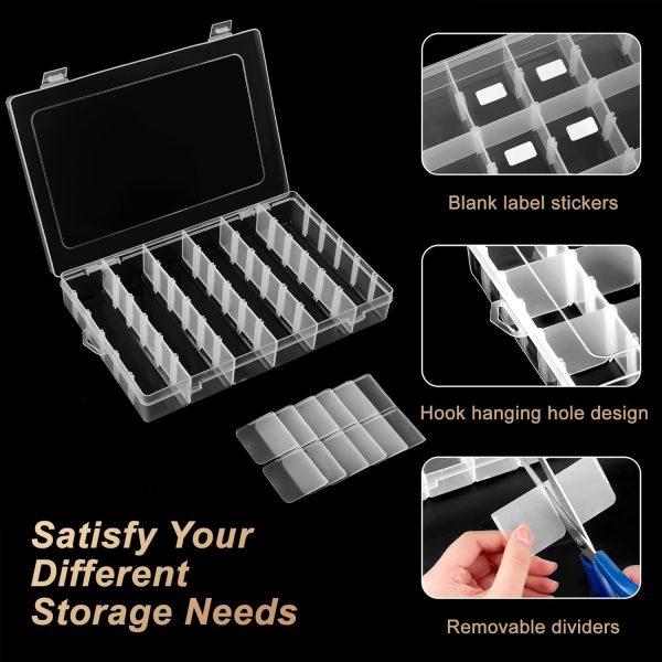 18 Grids Large Plastic Organizer Box with Adjustable Dividers, Clear Compartment Storage Container Tackle Box with Label Stickers for Beads, Crafts, Jewelries, Tools-2