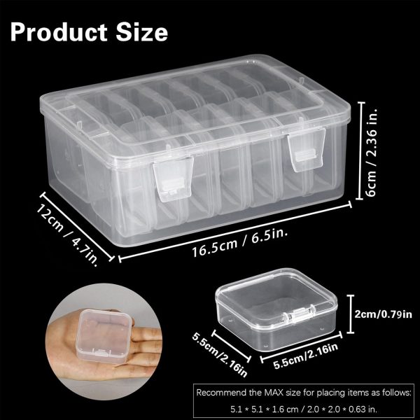 Mathtoxyz Small Bead Organizers, 15 Pieces Plastic Storage Cases Mini Clear Bead Storage Containers Transparent Boxes with Hinged Lid and Rectangle Clear Craft Supply Case-1