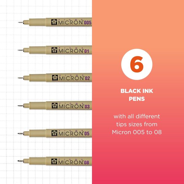 SAKURA Pigma Micron Fineliner Pens - Archival Black Ink Pens - Pens for Writing, Drawing, or Journaling - Assorted Point Sizes - 6 Pack-1