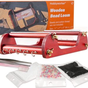 hobbyworker The Wooden Bead Loom Kit with Tweezer and 3 Bags Seed Beads for Jewelry Making Tool,Make Bracelets Necklaces Keychains and Belts-0