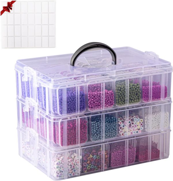 VTG Bead Organizer Box, 84 Pcs Small Organizers, 3-Tier Bead Storage Containers Portable Organizer and Storage Box Stackable Plastic Cases for Bracelet Making DIY Jewelry Nail Charms bead bracelet