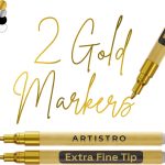 ARTISTRO 2 Gold Acrylic Paint Markers - 0.7mm Extra Fine-Tip Metallic Paint Pens - Perfect for Crafting, Art Projects, & More-0