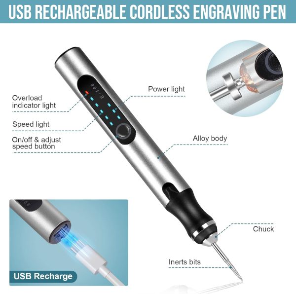 Electric Engraving Pen with 37 Bits, USB Rechargeable Cordless Engraving Machine, Portable DIY Rotary Engraver for Jewelry Wood Glass Stone Carving (Silver)-1