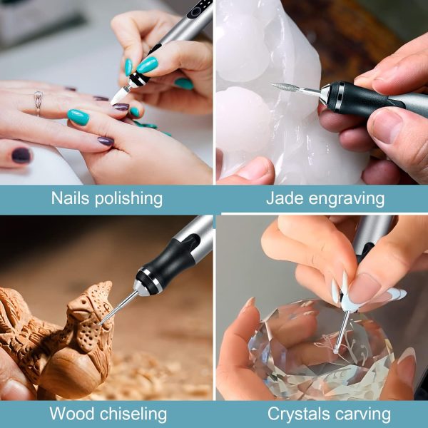 Electric Engraving Pen with 37 Bits, USB Rechargeable Cordless Engraving Machine, Portable DIY Rotary Engraver for Jewelry Wood Glass Stone Carving (Silver)-4