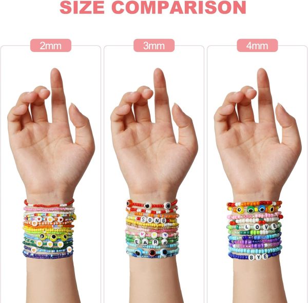 Redtwo 4mm Glass Seed Beads for Jewelry Bracelet Making Kit, Small Beads Friendship Bracelet Kit, Tiny Waist Beads with Letter Beads and Elastic String, DIY Art Craft Girls Gifts.-3