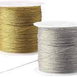 Pengxiaomei 218 Yards/656 Feet Metallic Cord 2 Pcs Spool Metallic Thread Colored Jewelry Thread Colored Craft Gold String Tinsel String Craft Making Cord for Gift Wrapping(0.5mm)-0