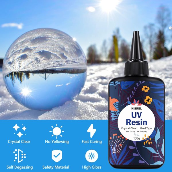 KISREL UV Resin 300g - Upgraded UV Resin Kit, Hard Type Crystal Clear Ultraviolet Curing UV Epoxy Resin for Craft Jewelry Making-1