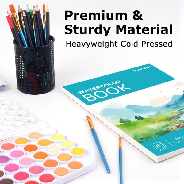 Hapikalor Watercolor Paper Pad, 9"x12" Water Color Paper, 140lb/300gsm Artist Painting Drawing Paper Book, Art Supplies for Adults Kids, Watercolors, Watercolor Paint Set, Sketchbook, Journal, Teal-3