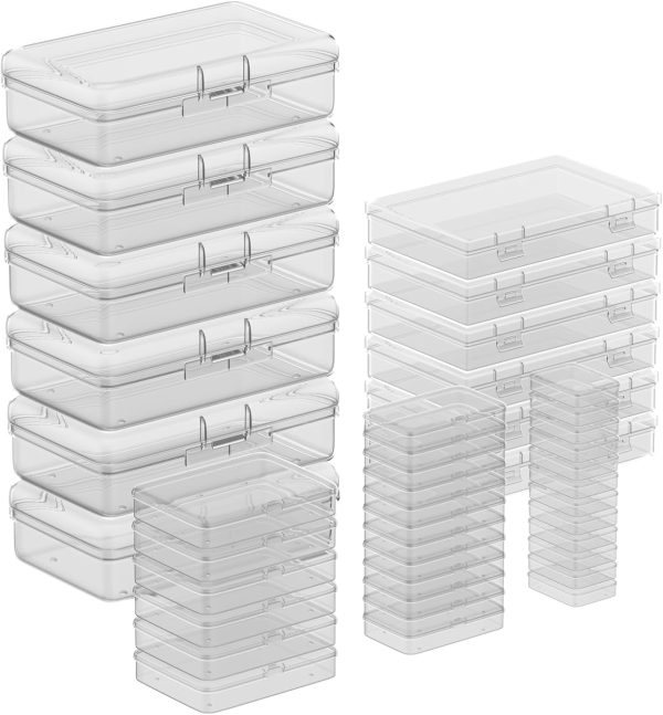 Clear Plastic Storage Containers, Mini Rectangular Organizer Boxes with Hinged Lids, 36 Pack Mixed Sizes, for Beads, Jewelry, Art Craft-0