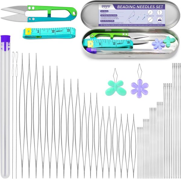 86 Pcs Beading Needle Set,6 Sizes Big Eye Seed Bead Needles,Long Straight Beading Needle,Twist Beading Needles,Flexible Needle for Beads for Jewelry Making-0