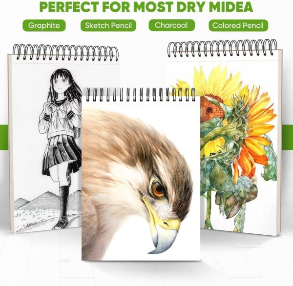 Soucolor Sketch Book, Spiral Bound Acid-Free Sketchbook with 68lb/100gsm for Paper Painting, Drawing, Writing, Artist Sketching Pad for Kids, Adults & Teens, 100 Sheets (Black, 9 x 12 Inch, Pack of 1)-2