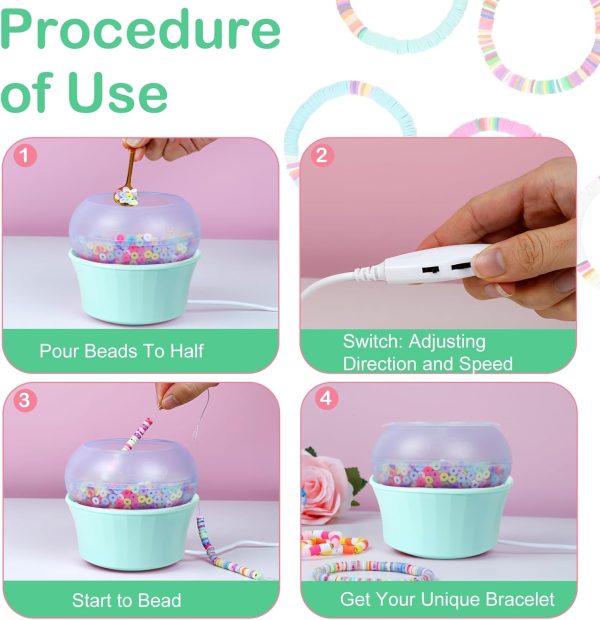 Hicdaw All-in-One Electric Bead Spinner with 7200 PCS Clay Beads for Necklaces and Bracelets, Efficient Jewelry Making Kit, Perfect Craft Gift for Teens Adults, Easy Operation, Quick Results, Green-3