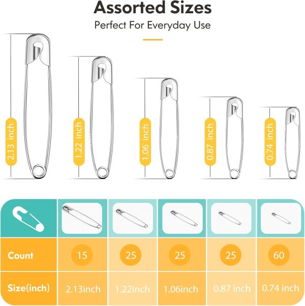 Huhuhero 160Pcs Safety Pins, Large & Small Safety Pins for Clothes Sewing Craft, Nickel Plated Steel Assorted Size Pins Bulk, Art and Craft Supplies (Sliver) safety data sheet