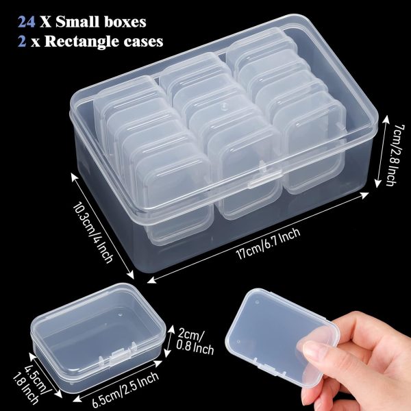 Blulu 24 Pcs Bead Organizer Plastic Small Bead Storage Box Clear Storage Case Craft Containers with 2 Pcs Hinged Lid Clear Craft Cases for Jewelry Making DIY Bracelets Beading (Large)-1