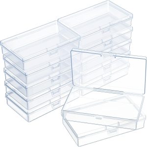 SATINIOR 12 Pack Clear Plastic Beads Storage Containers Box with Hinged Lid for Beads and More (5.2 x 3.03 x 1.18 Inch)-0