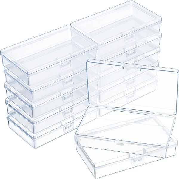 SATINIOR 12 Pack Clear Plastic Beads Storage Containers Box with Hinged Lid for Beads and More (5.2 x 3.03 x 1.18 Inch)-0