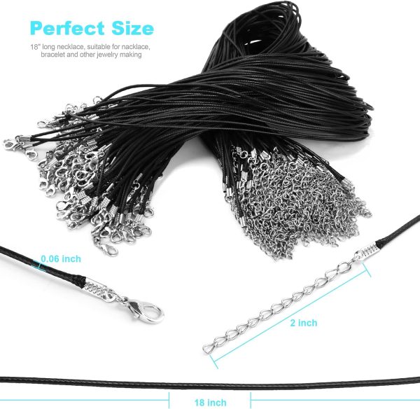 100Pcs Premium Leather Necklace Chains Bracelet Cord with Clasps for Pendants, Bulk Waxed Rope Necklace String, Black , 18" for Jewelry Making Supplies, 1.5mm DHOOZ-2