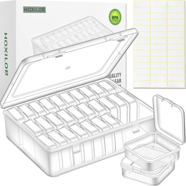 Bead Organizer Box, 30pcs Small Clear Plastic Storage Containers, Craft Storage Box Features Hinged Lid and Labels, Mini Boxes for Bracelets, Jewelry, Diamonds, Clay Beads, Screws, Seeds, Small Parts organizer box