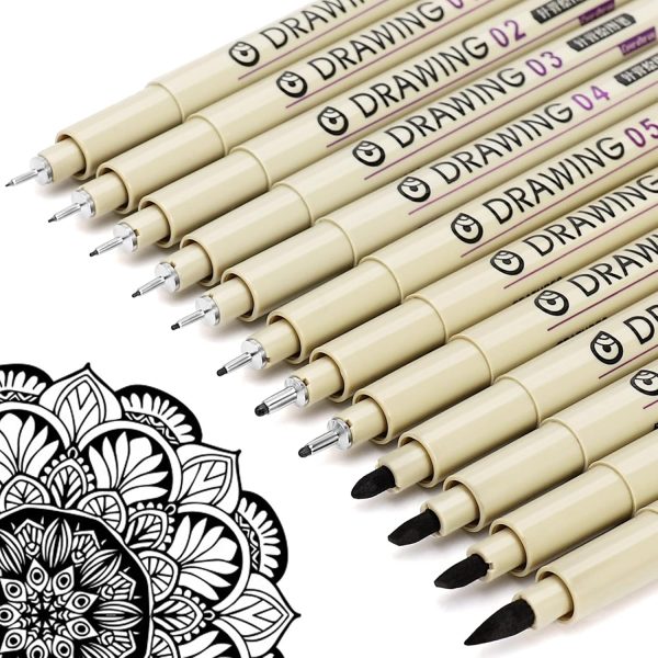 Muchcute Micro Fineliner Drawing Art Pens: 12 Black Fine Line Waterproof Ink Set Artist Supplies Archival Inking Markers Liner Sketch Outline Anime Gifts Manga Sketching Watercolor Zentangle Kit Stuff-0