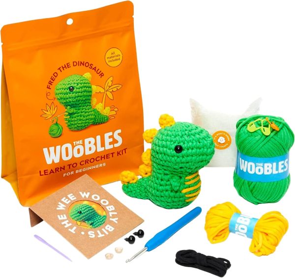 The Woobles Crochet Kit for Beginners - Easy Arts and Crafts Knitting & Crochet Animals Kit As Seen On Shark Tank - Fred The Dinosaur-0
