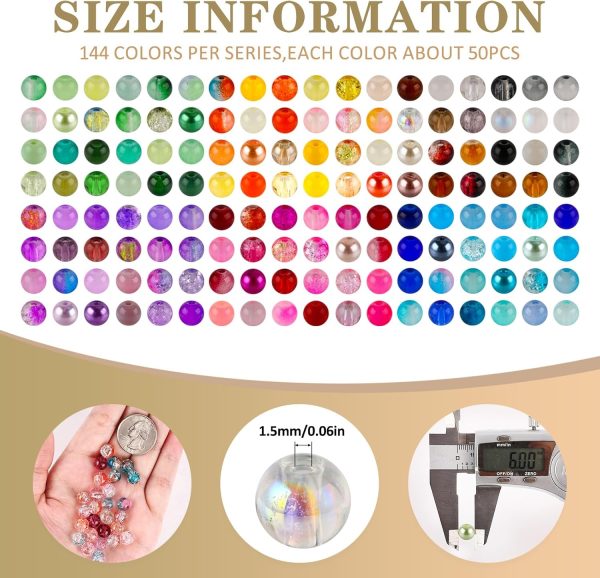 XSEINO About 7200PCS 6mm Glass Beads Bracelet Making Kit,144 Assorted Colors Crystal Glass Beads for Bracelet and Jewelry Making and DIY Crafts,Friendship Gifts,to Give to Friends, Family-1