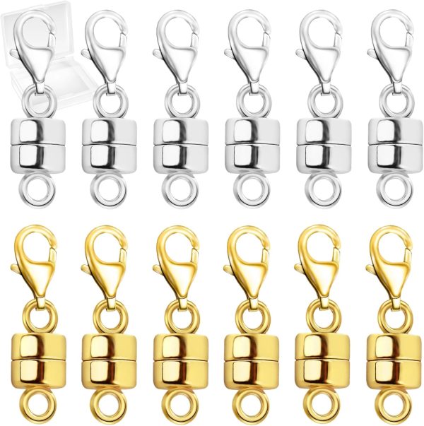 Magnetic Necklace Clasp with Lobster Clasp,14K Gold and Silver Magnetic Jewelry Clasps for Necklace Extender Bracelet Closures-0