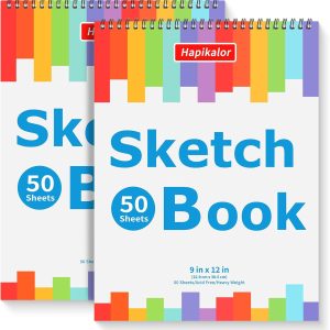 9" x 12" Sketch Book, 2-Pack 50 Sheets Spiral Bound Art Sketchbook, Acid Free Artist Drawing Book Paper, Art Supplies for Adults Kids, Craft Activities, Sketch Paper for Drawing Coloring Sketching-0