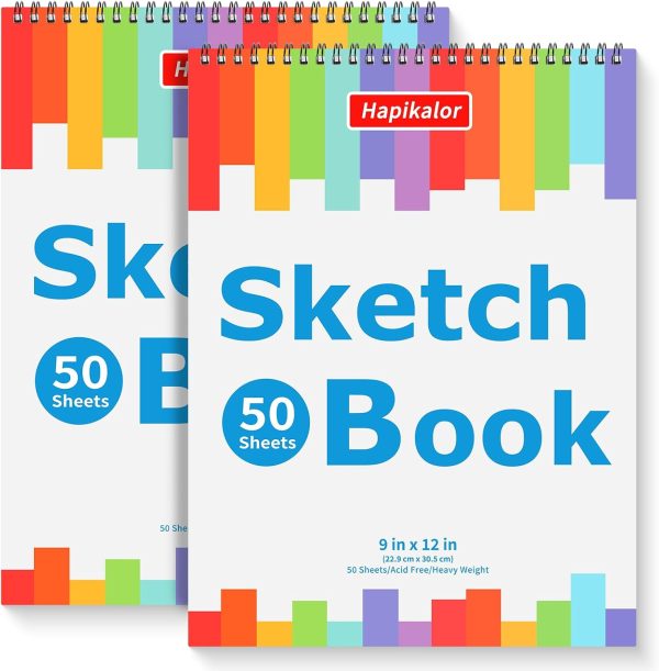 9" x 12" Sketch Book, 2-Pack 50 Sheets Spiral Bound Art Sketchbook, Acid Free Artist Drawing Book Paper, Art Supplies for Adults Kids, Craft Activities, Sketch Paper for Drawing Coloring Sketching-0