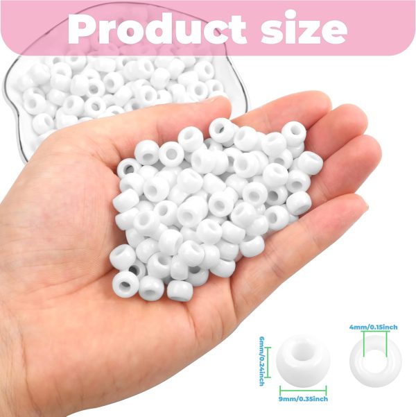 1000Pcs Pony Beads Bracelet 9mm White Plastic Barrel Pony Beads for Necklace,Hair Beads for Braids,Key Chain,Jewelry Making (White)-1