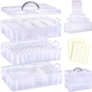 Funtopia Bead Organizers and Storage, 56 Pcs Small Plastic Containers with Lids and 3-Tier Stackable Storage Box, Mini Clear Organizers for Jewelry Toys Craft Storage (4 Sizes)-0