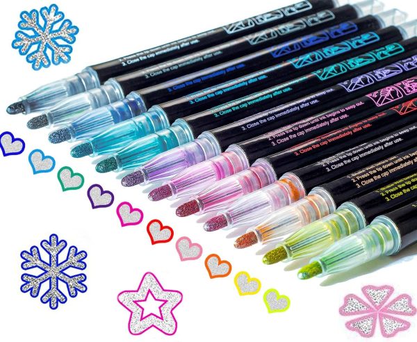 Stocking Stuffers Teen Girls: 12 Glitter Markers Christmas Gifts Teens Outline Glitter Pens Shimmer,Tween Teen Girl Gifts Trendy Stuff,Art Supplies Kids 6-8 9-12 10-12,Arts Crafts Kids Ages 8-12 Cute-0