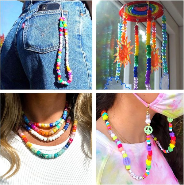 Quefe 3960pcs Pony Beads for Friendship Bracelet Making Kit 48 Colors Kandi Beads Set, 2400pcs Plastic Rainbow Bulk and 1560pcs Letter Beads with 20 Meter Elastic Threads for Craft Jewelry Necklace-4