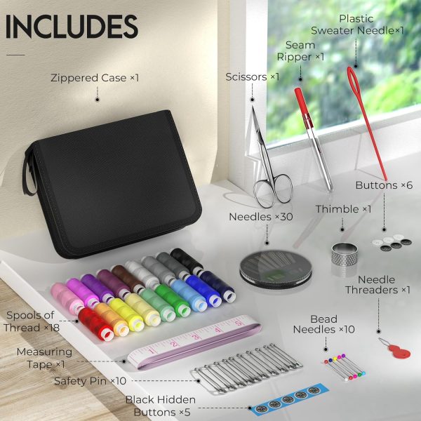 Coquimbo Sewing Kit Stocking Stuffers Christmas White Elephant Gifts for Adults Teen Girls Grandma Beginner Traveler, Portable Sewing Supplies Accessories with Thread, Needles, Scissors (Black, M)-4