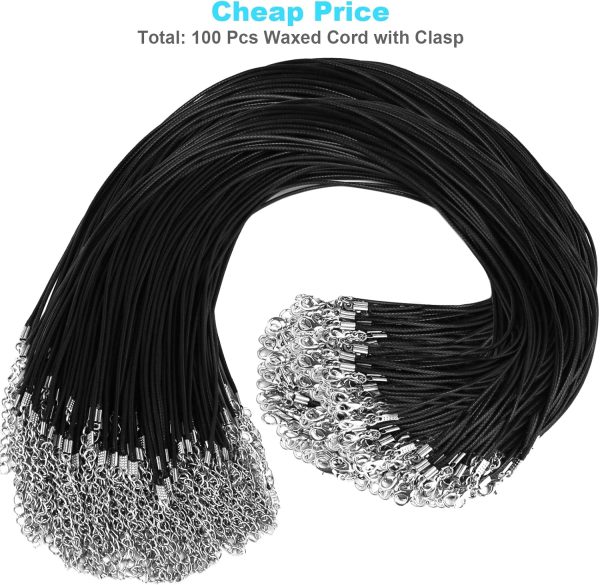 100Pcs Premium Leather Necklace Chains Bracelet Cord with Clasps for Pendants, Bulk Waxed Rope Necklace String, Black , 18" for Jewelry Making Supplies, 1.5mm DHOOZ-1