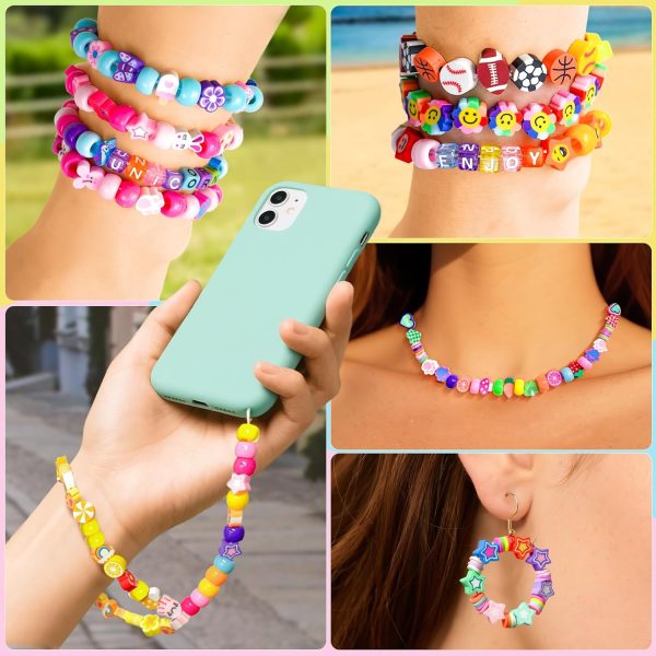 Gionlion 1200 Pcs Polymer Clay Beads Bracelet Making Kit, 25 Style Animal Fruit Flower Butterfly Bunny Pony Letter Beads Charms for Jewelry Making, DIY Art and Crafts Toys Gifts for 4+ Year Old Kids-2