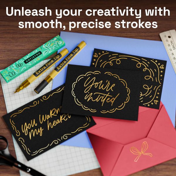 ARTISTRO 2 Gold Acrylic Paint Markers - 0.7mm Extra Fine-Tip Metallic Paint Pens - Perfect for Crafting, Art Projects, & More-1