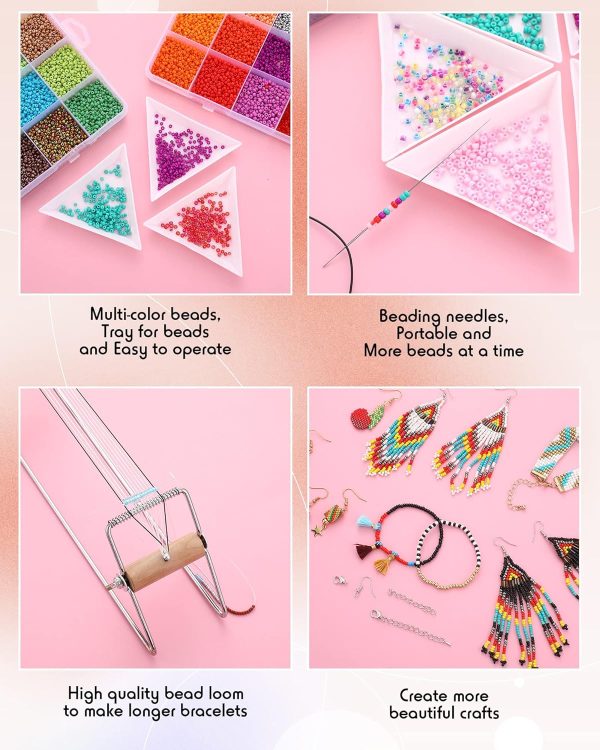 Jexine Bead Loom Kit for Adults 48000 Pcs Beading Loom Supplies with 96 Color 2 mm Glass Seed Bead Bracelets Christmas Jewelry Earring Making Tools Gifts for Women DIY Craft-4