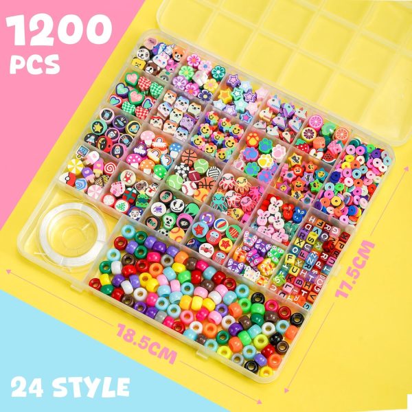 Gionlion 1200 Pcs Polymer Clay Beads Bracelet Making Kit, 25 Style Animal Fruit Flower Butterfly Bunny Pony Letter Beads Charms for Jewelry Making, DIY Art and Crafts Toys Gifts for 4+ Year Old Kids-4