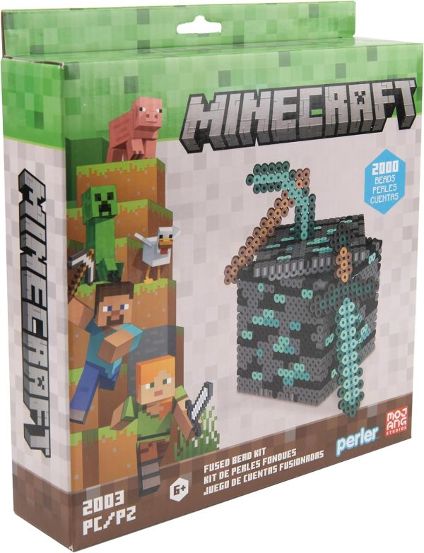 Perler 80-57202 Minecraft 3D Fused Bead Craft Activity Kit with 3 Projects, Multicolor, 2003 Pieces-1