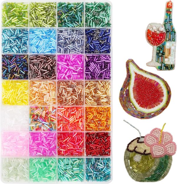 JOJOPLAY Tube Seed Beads 7mm Crafts Glass Bugle Beads with for Jewelry Making Embroidery Decoration (28 Colors, 8400pcs)-0