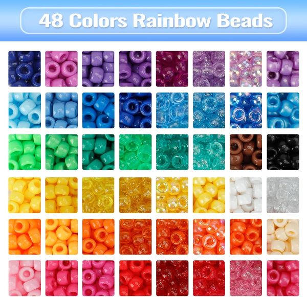 Quefe 3960pcs Pony Beads for Friendship Bracelet Making Kit 48 Colors Kandi Beads Set, 2400pcs Plastic Rainbow Bulk and 1560pcs Letter Beads with 20 Meter Elastic Threads for Craft Jewelry Necklace-3