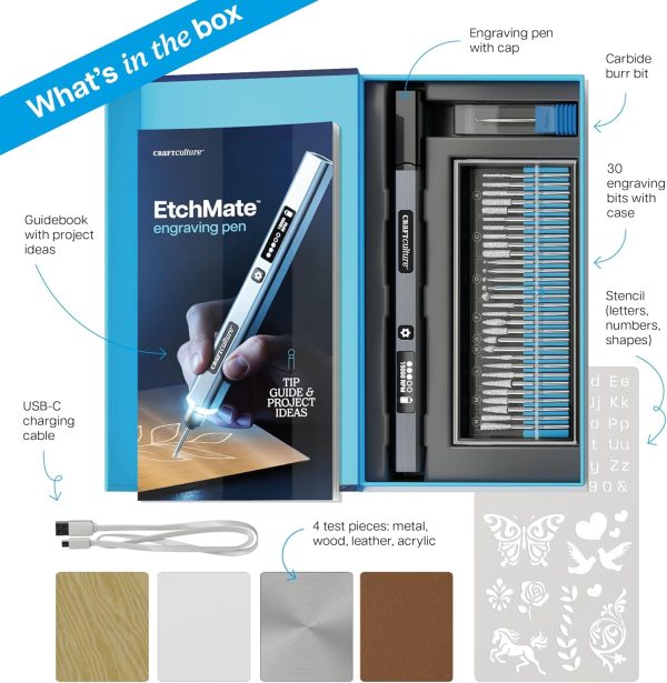 EtchMate Engraving Pen for Metal, Wood, Glass, Plastic & All Materials - Engraver Pen Tool - Teen Boy Gifts - Unique Gifts for Women, Teenage Girl - Cool Christmas Gift Ideas - Craft Kits for Adults-4