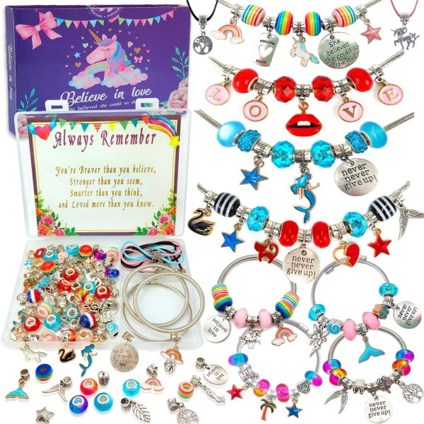 Charm Bracelet/Jewelry Making Kits for Kids Girls,Unicorn Birthday Gifts,Arts Crafts Toys for 5 6 7 8 9 12 Years Old Girls-0