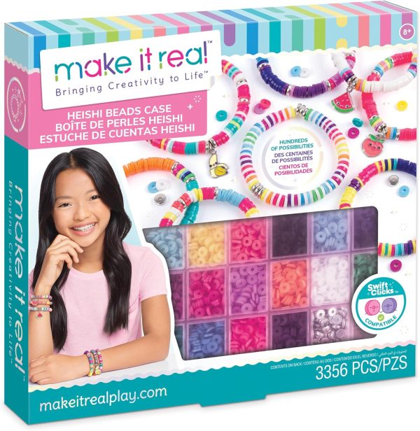 Make It Real Heishi Bead Kit - Vibrant Colors - Creative Beading Set for Kids Compatible with Bracelet Maker - Organize with Storage Case-0