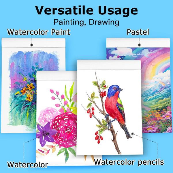 Hapikalor Watercolor Paper Pad, 9"x12" Water Color Paper, 140lb/300gsm Artist Painting Drawing Paper Book, Art Supplies for Adults Kids, Watercolors, Watercolor Paint Set, Sketchbook, Journal, Teal-4